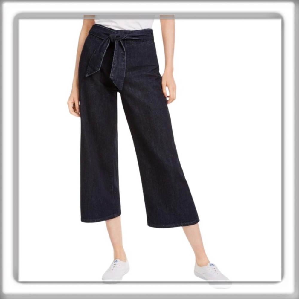 OAT New York Women’s Cropped Mid-Rise Wide Leg Denim Jeans Black Size 30